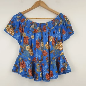 Superdry Top Womens UK 12 Blue Floral Off The Shoulder Woven Boho Embellished - Picture 1 of 18