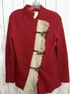 Sparrow Anthropologie Red Wool Cardigan Fringe Toggle Small - Image 1 of 4