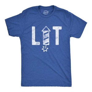Mens Lit Firework T Shirt Funny 4th of July Parade Firecracker Graphic Novelty - Picture 1 of 9