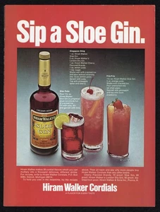 Hiram Walker Cordials Sloe Gin 1974 sabor a cabeza cremosa para todos los gustos anuncio impreso - Imagen 1 de 3