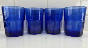 4-Vintage Libbey Crisa Cobalt Blue Glass 8 Paneled 4" Tumbler Glasses - Picture 1 of 10