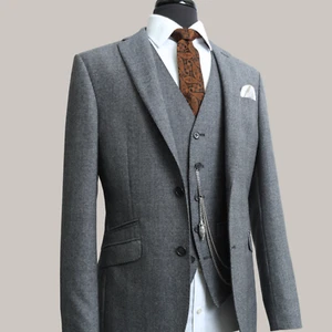 Mens Grey Check 3 Piece Suit Slim Fit Prom 36R W30 L31 - Picture 1 of 11