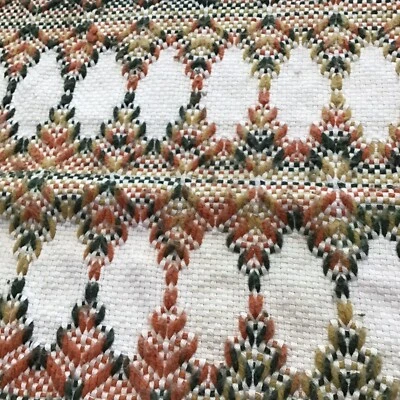 Blanket Crewel Embroidered Orange Green Yellow Scalloped Hem Geometric 46"x71" - Image 1 of 4