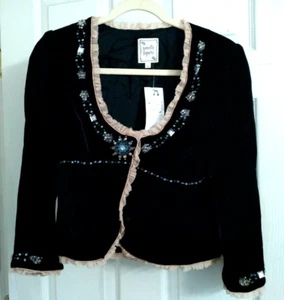 CHAQUETA DE TERCIOPELO CON JOYAS NANETTE LEPORE forrada de seda talla 6 $440 nueva con etiquetas - Imagen 1 de 6