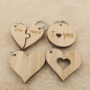 Wooden Heart Keychain I Love You Puzzle Key Chain Ring Fob Boyfriend Girlfriend 