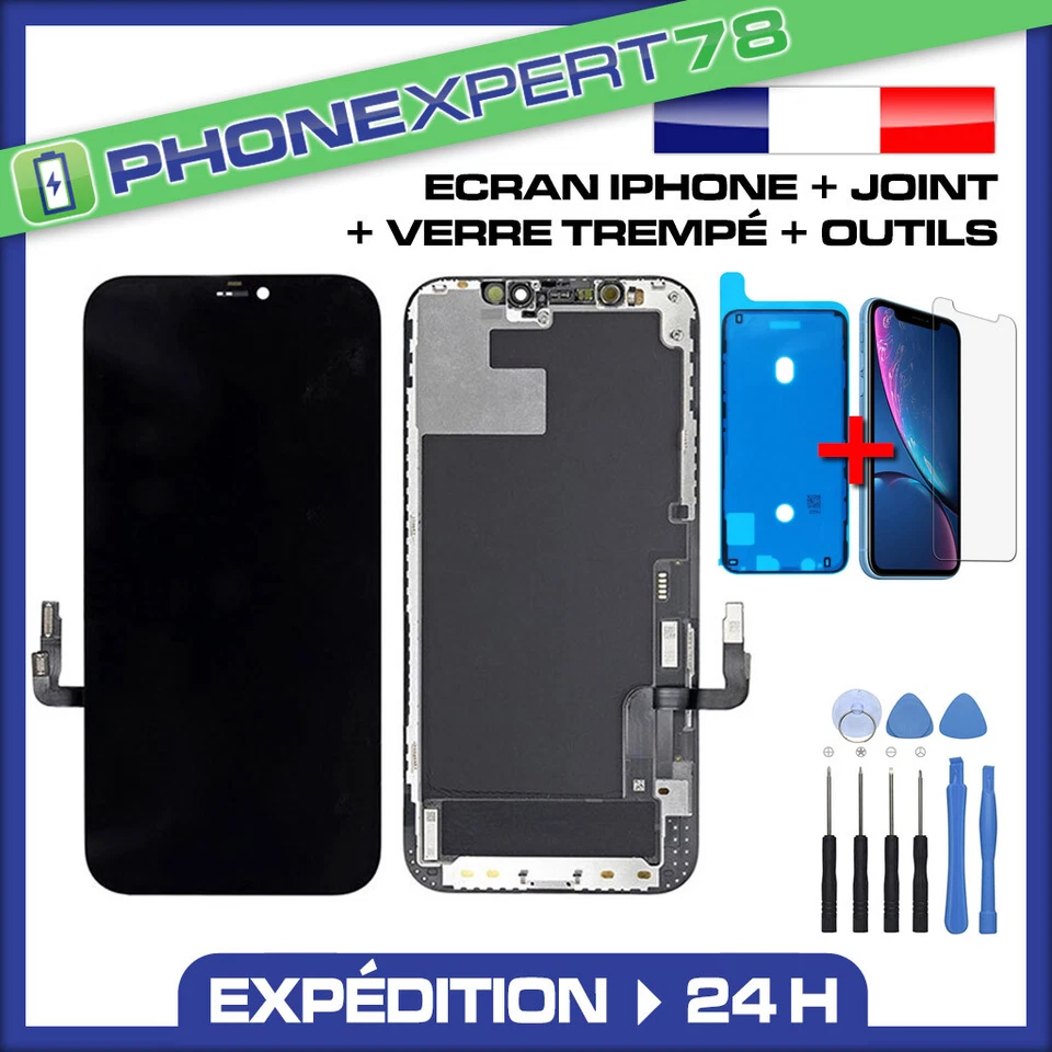 ECRAN LCD OLED COMPATIBLE IPHONE 8 X XR 11 12 13 14 15 16 PRO MAX MINI + VERRE - Photo 1/1