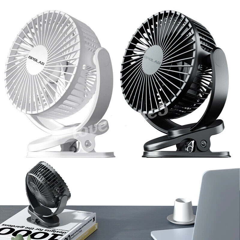 360° 5 inch 3 Speeds 5 Blade Desk Fan USB Quiet Cooling 5000mAh Clip on Portable - Image 1 of 4