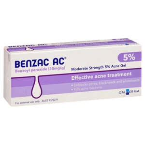 Benzac AC Moderate Strength 5% Acne Gel 60g Unblock Pores Blackheads Whiteheads - Picture 1 of 1