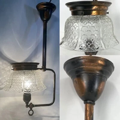 Antique Victorian Japanned Copper Converted Gas Pendant Gasolier, Arts & Crafts - Image 1 of 4