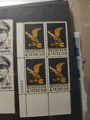 US Stamp 1968 Scott #1344, 6c, Register & Vote Plate Block of 4 Unused - #B93 - Image 1 of 3