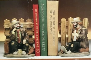 Pair Emmett Kelly Clown Figurine Book End Collectibles Original Box - Picture 1 of 7