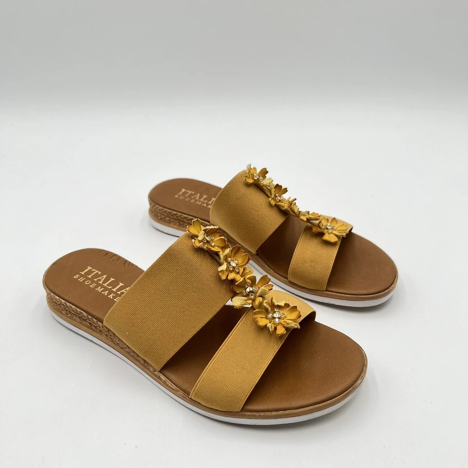 Sandálias femininas 7 chinelos cunha laranja flor slip on italianas - Imagem 1 de 4