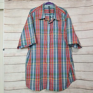 NWT Mens Big & Tall True Rock 4XL Button Down Multi Colored Plaid Shirt Red Blue - Picture 1 of 12