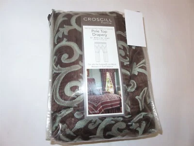 Cortinas Croscill Yorkville painéis de cortina topo polo marrom azul  - Imagem 1 de 3