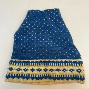 Vintage Cape West 100% Pure Wool Knit Hat Winter Cap Blue Cream Made in USA - Picture 1 of 11