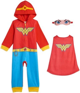 DC Comics ☆ Wonder Woman Zip-Up Coverall PJs w/ Eye Mask & Cape ☆ Size 6x - Picture 1 of 5