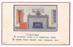 A GLOWING WISH CHRISTMAS Fire in Fireplace Postcard Fireside Merry 1927 DB - Picture 1 of 2