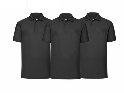 Mens Polo Shirt  Fruit of the Loom Black Top Tee Pack of 3