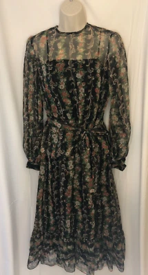 Hermoso Vestido De Colección Tally New York Boutique 2 piezas Negro Multi Floral Talla S Boho Foto 1 de 4