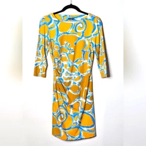 Vestido J. McLaughlin Vibrante Amarillo Océano Azul Estampado Catalina Tela Mujer XS - Imagen 1 de 5