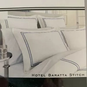 2 Wamsutta Hotel Double Baratta Stitch King Shams White Navy Blue NEW COTTON - Picture 1 of 6