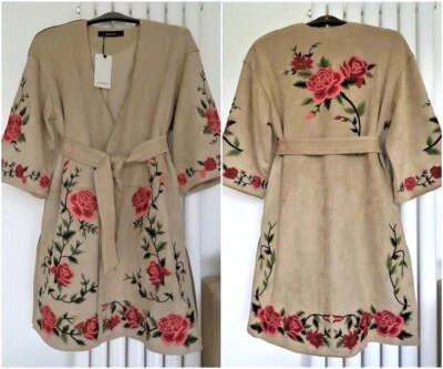 ZARA BEIGE SUEDE-EFFECT EMBROIDERED WRAP KIMONO STYLE COAT JACKET SIZE S UK 8 10 - Image 1 of 4
