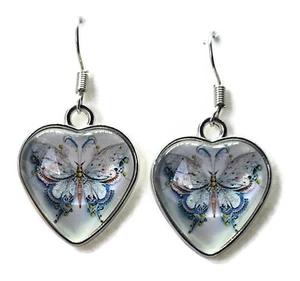 SCHMETTERLING HERZ Draht Ohrhänger Schmuck mit Silber Haken Mädchen Mode Accessoire - Bild 1 von 2