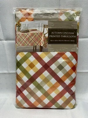 Autumn Gingham Tablecloth 60” X 144” Oblong Orange Green Red Plaid Spring Fall - Image 1 of 2