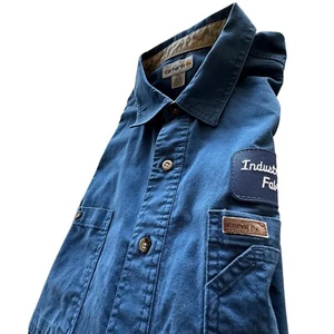 Carhartt Work Shirt Mens XXL Blue Long Sleeve Cotton Blend Corporate Logo - Picture 1 of 11
