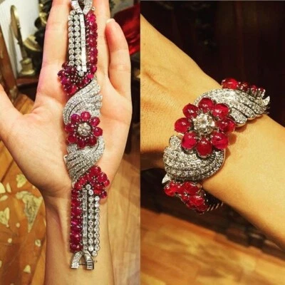 Important Burmese Rubies and Diamond Bracelet In 925 Sterling Silver, circa 1955 - Image 1 of 4