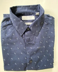 Boys Calvin Klein Shirt, Age 14 Navy Blue Slim Fit & Stretch. - Picture 1 of 8
