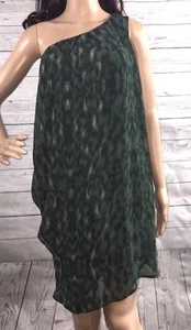 Sexy Vestido con Estampado de Animales Mediano Verde Negro Estilo Mono Hombro - Imagen 1 de 11