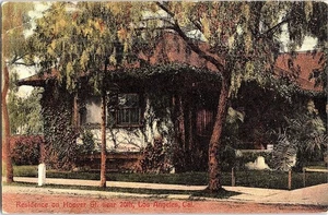 Los Angeles Residence on Hoover St. Near 20th St c1930 Handbemalte Postkarte - Bild 1 von 2