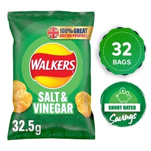 Walkers Crisps Salt & Vinegar Lunch Sharing Snack Pack of 32 x 32.5g Short Dated - Picture 1 of 5