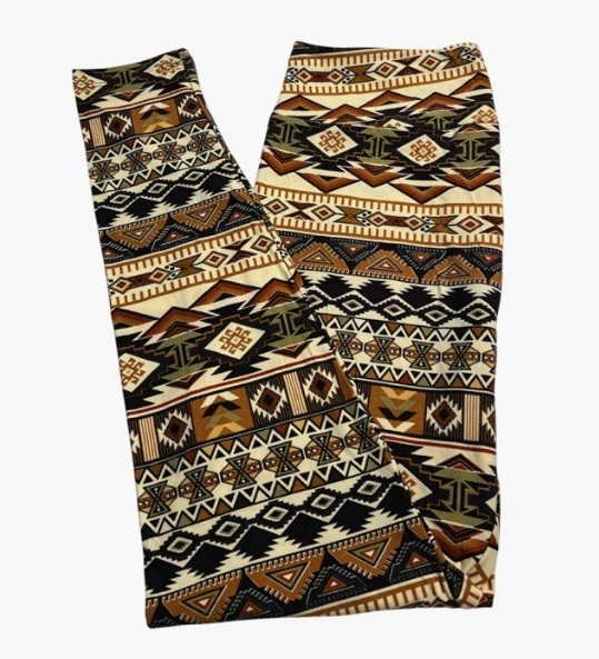 Leggings LuLaRoe TC Alto Curvilíneo MARRÓN Otoño Otoño Chevron AZTEC Suroeste Diamante Foto 1 de 4