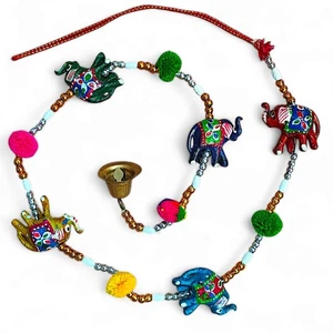 Handmade Elephant Wall Hanging with Bell Indian Boho Decor | Lucky Charm Latkan - Picture 1 of 7