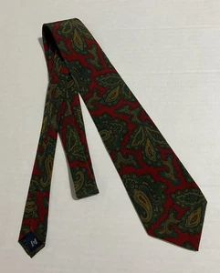 Vtg Mens Polo by Ralph Lauren Neck Tie 100% Silk Hand Made USA Green Red Paisley - Picture 1 of 7