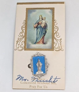 Vintage RR Miraculous Medal blaue Emaille Jungfrau Maria katholisch religiös Anstecknadel - Bild 1 von 2