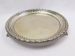 Vintage versilberte Servierplatte mit Fuß Tablett 10" Fleur de Lis Lorbeerkranz England - Bild 1 von 11