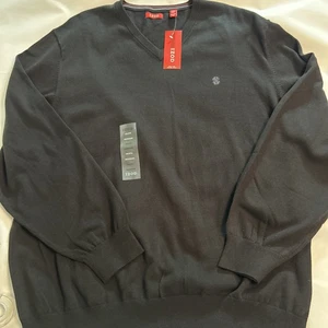 IZOD Men’s Sweater Black Vee Neck Long Sleeve Cotton Sz 2XL - Picture 1 of 14