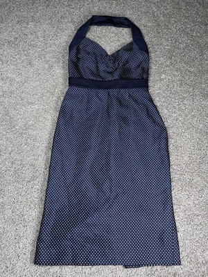 Vtg ALEXANDER MCQUEEN 2006 NAVY BLUE POLKA DOT SILK HALTER DRESS Size 42 M/8 EUC - Image 1 of 4