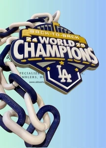 LA DODGERS BACK-TO-BACK WORLD SERIES CHAMPIONS Lg 3D printed Chain GOLD BANNER - Picture 1 of 4