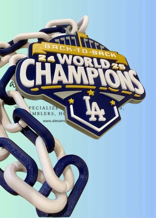 LA DODGERS BACK-TO-BACK WORLD SERIES CHAMPIONS Lg 3D printed Chain GOLD BANNER - Image 1 of 4