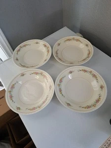 4 Eggshell Georgian Homer Laughlin U.S.A. Pink&Yellow Rose Floral Soup Bowls - Picture 1 of 5