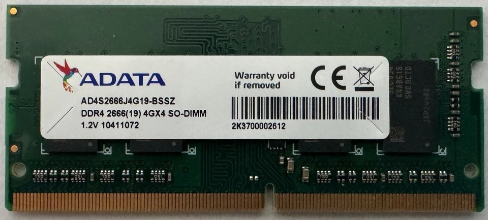 Adata 4GBX8 PC4-2666 SODIMM Laptop Memory AD4S2666JG19-BSSZ Working -QNAP used - Image 1 of 1