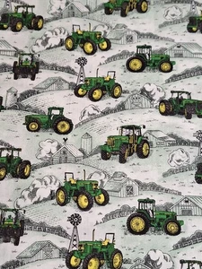 1 yd. Daisy Kingdom Green Tractor Fabric John Deere Scenic Cotton, Vintage - Picture 1 of 2