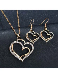 3pcs/set Cubic Zirconia Heart Decor Jewelry Set Beautiful Necklace Women Fashion - Picture 1 of 7