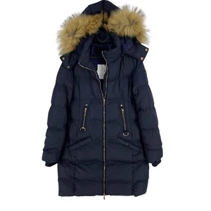 NORTH WOOD Women Navy Blue Padded Hooded Parka Jacket Coat Size M - Picture 1 of 14
