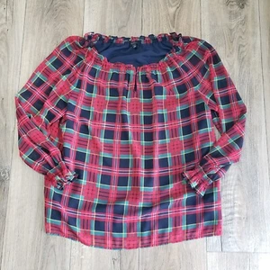 Talbots Size Large Feminine Smock Top Chiffon Red Plaid Holiday Festive - Picture 1 of 8