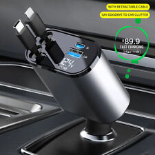 4 IN 1 Retractable Car Charger Cable Dual Port USB C PD Fast Charging Adapter US